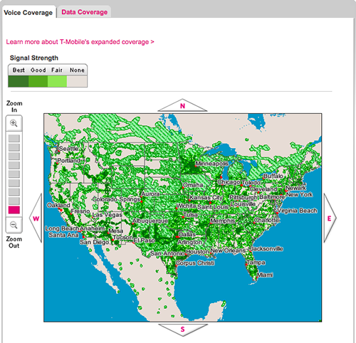 T-Mobile USA Prepaid Coverage Map