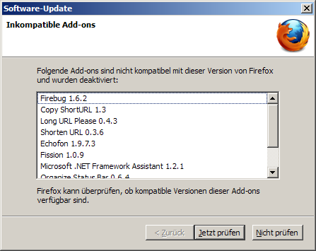 Incompatible Firefox add-ons