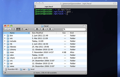 How to open a Finder window from the OS X Terminal app